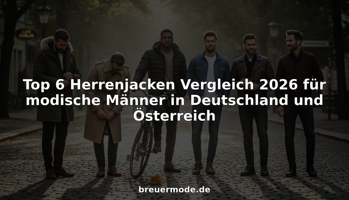 Sechs Männer präsentieren auf einer Berliner Straße ihre individuellen, modischen Jacken.