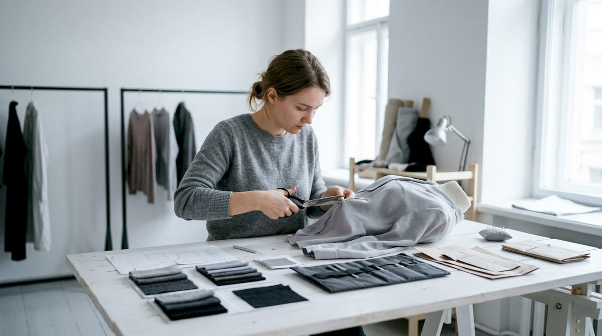 Ein Modedesigner arbeitet im Atelier an einer neuen Kollektion und lässt seiner Kreativität freien Lauf.